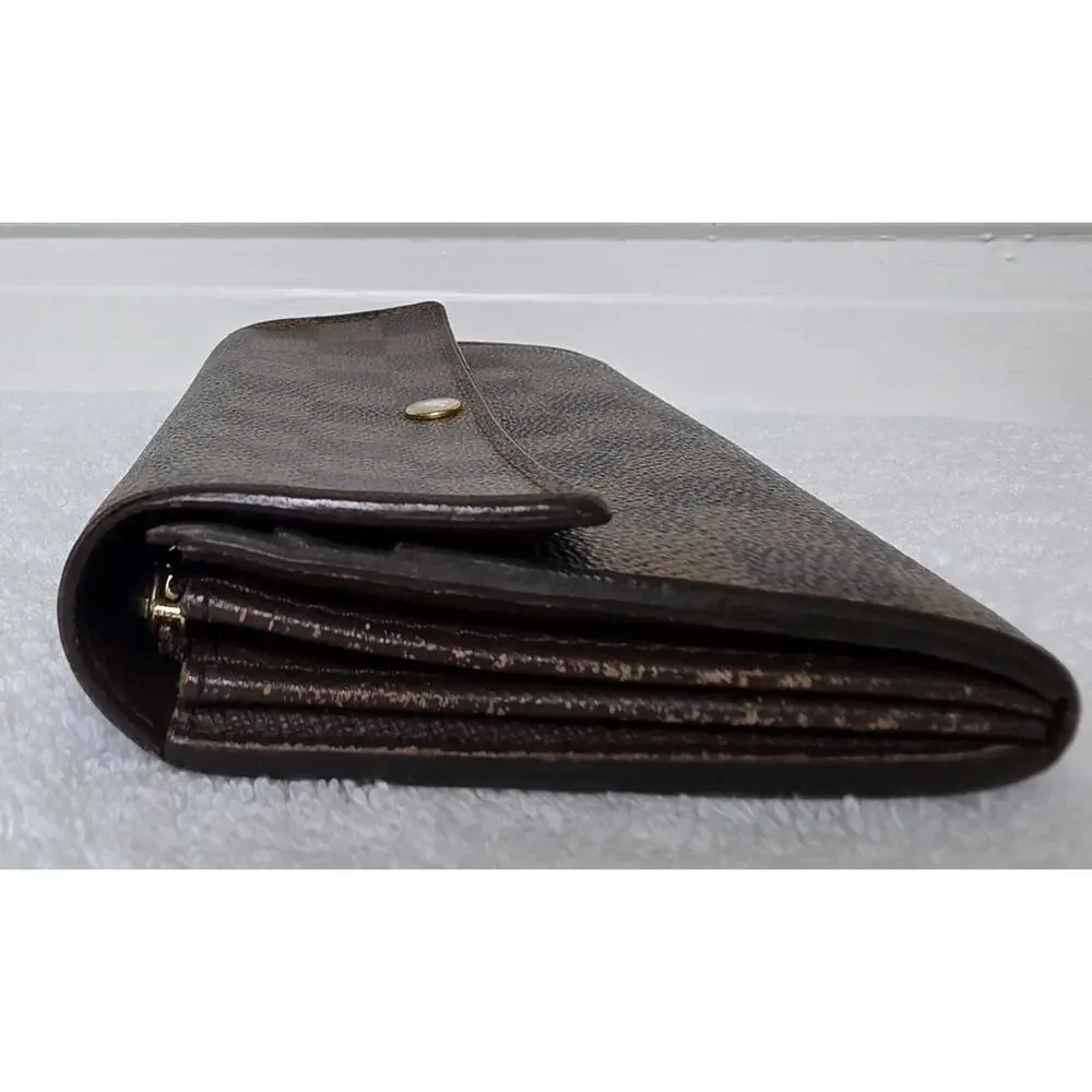 Louis Vuitton Damier Ebene Long Wallet, Logo, Card Slots, Zip Coin